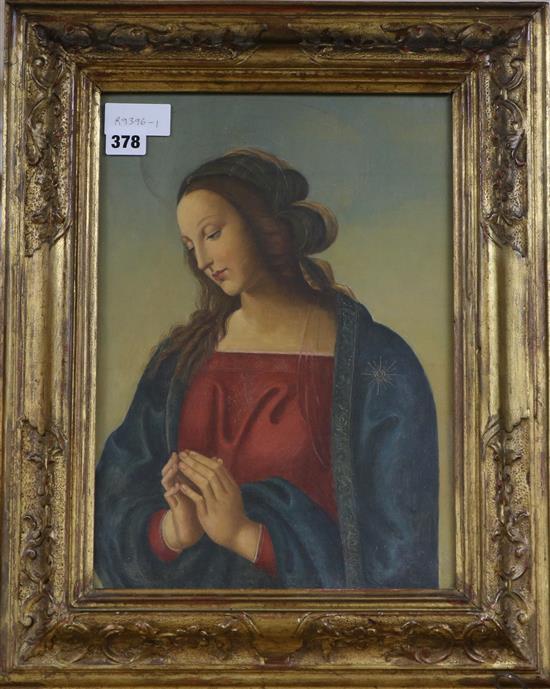 Italian School, oil on board, Study of the Virgin Mary, 38 x 27cm